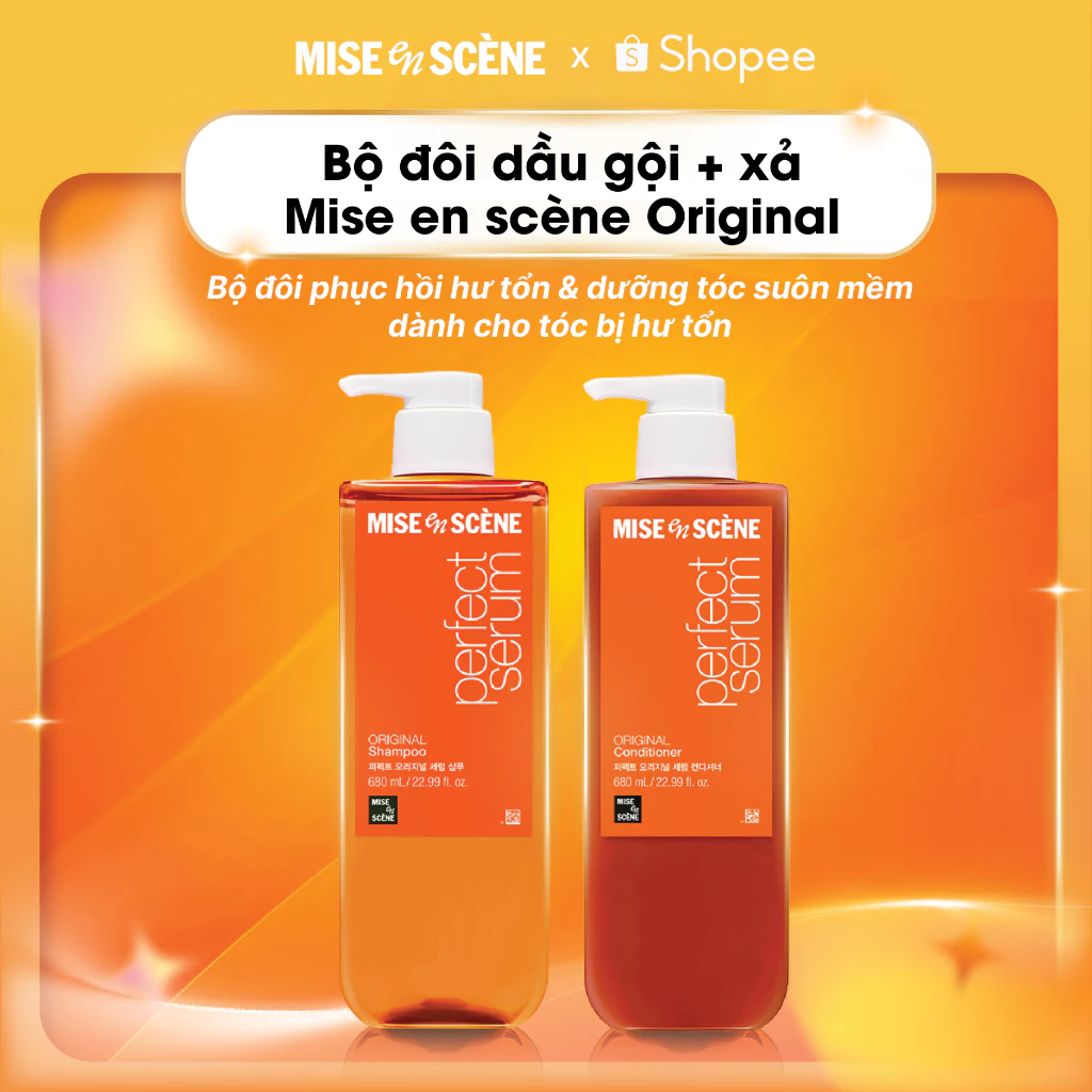 [SVIP] Bộ đôi Gội - Xả mise en scène 680ml Perfect Serum Original phục hồi hư tổn, giúp tóc suôn mềm, bồng bềnh