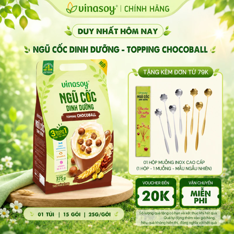 Túi ngũ cốc dinh dưỡng Vinasoy - Topping Chocoball (15 gói x 25g)