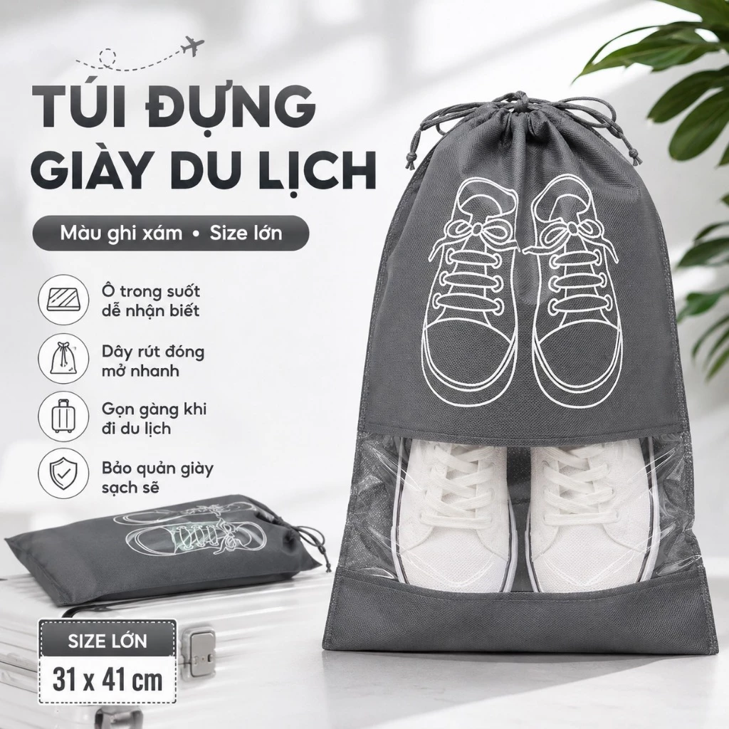 Túi Vải Đựng Giày Dép Dây Rút Chống Bẩn Du Lịch Tiện Lợi Đẹp Mắt