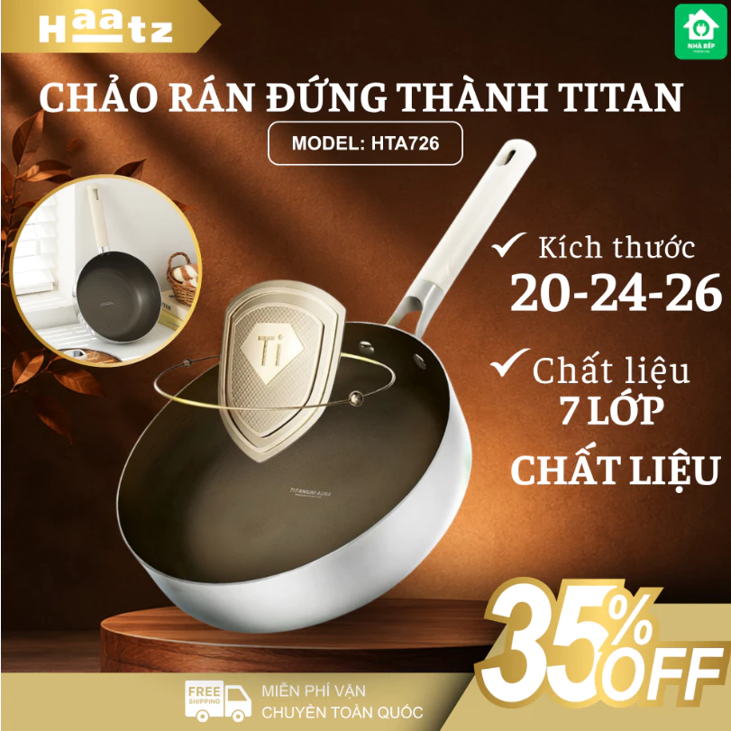 Chảo Rán Thành Đứng Haatz Titanium Chống Dính Bền Bỉ Cao Cấp, Đáy Từ Cực Tốt - Nhà Bếp Thiên Hà