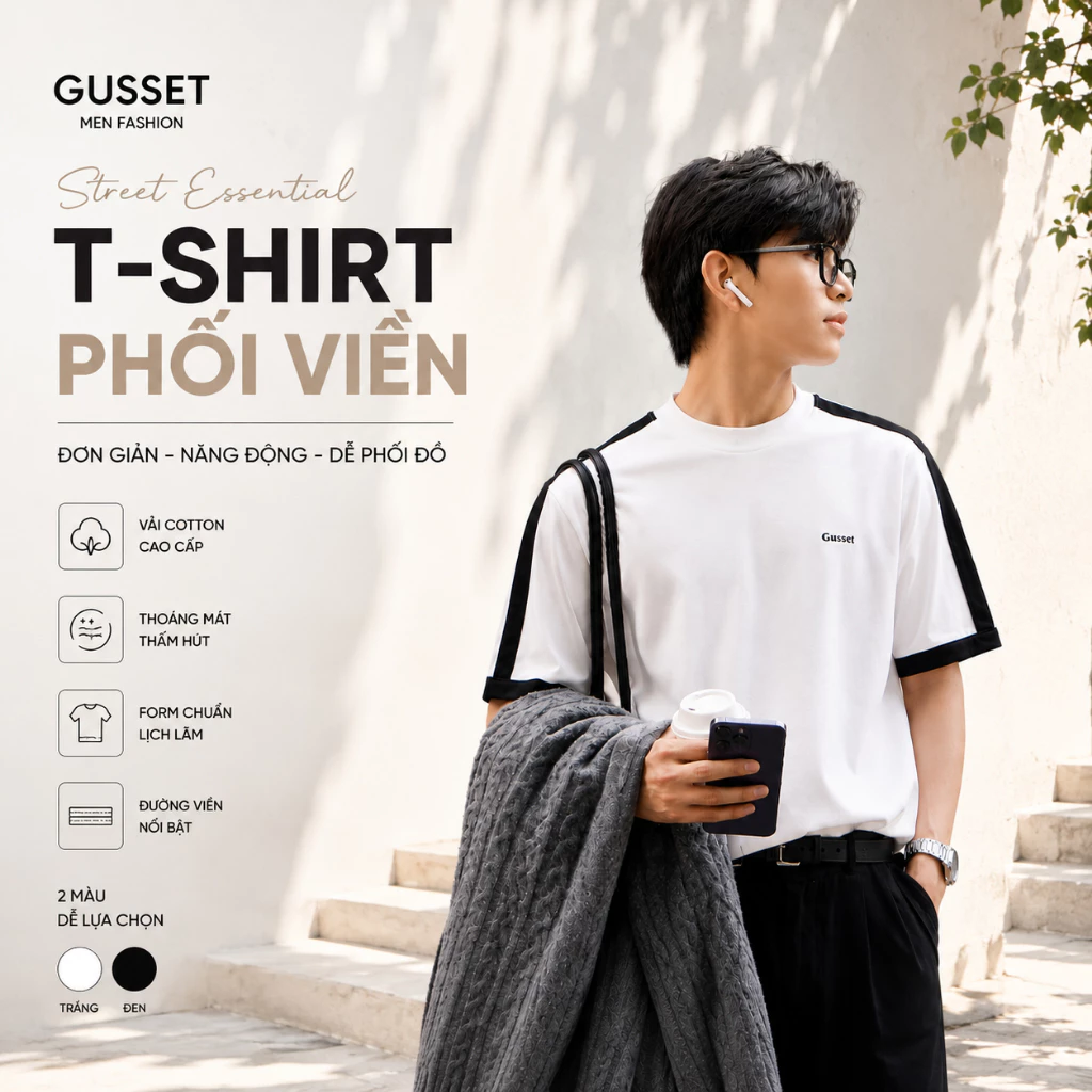 Áo phông phối tay nam cổ tròn form rộng AP07 Gusset Menswear