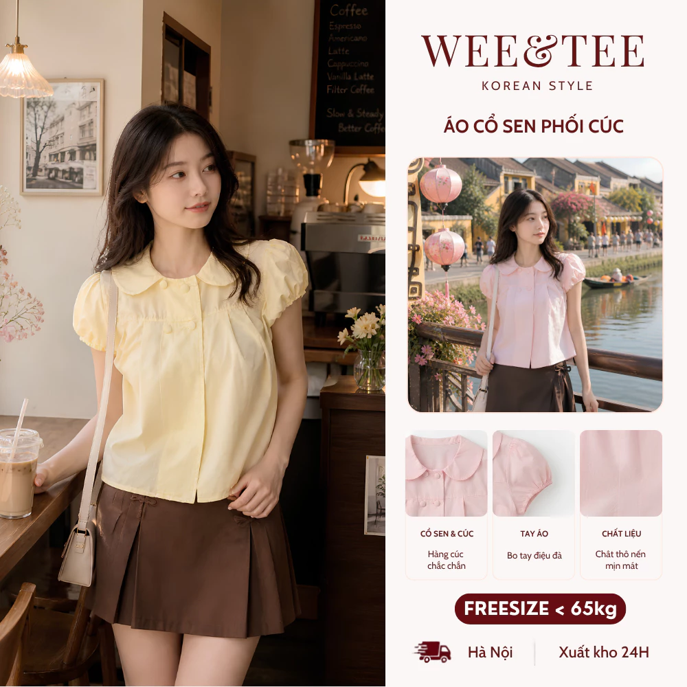 [MUA 1 ÁO TẶNG 1 QUẦN] Áo Nữ Babydoll 4 Cúc Cổ Sen Tay Bồng Xếp Ly, Áo Kiểu Nữ Babyboll Dễ Thương 3 Màu