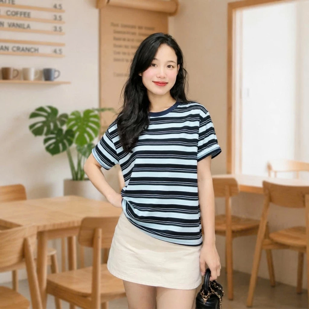 Áo phông nữ  kẻ sọc SẮC MÀU chất cotton mịn dày dặn phong cách trẻ trung Minxu shop PG03