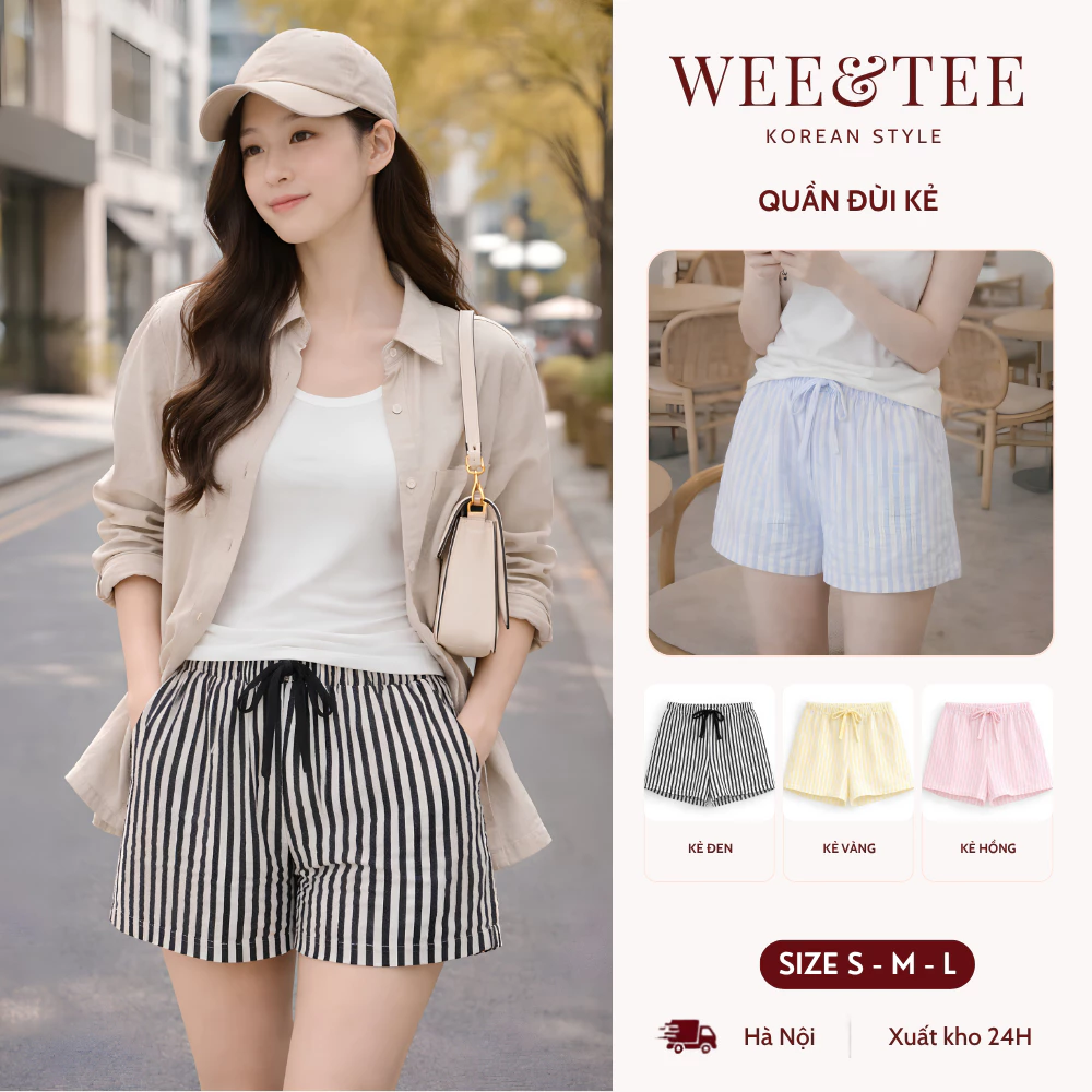 [GIÁ MỞ BÁN] Quần Short Nữ Kẻ Sọc Cạp Chun  – Quần Đùi Nữ Mặc Nhà, Đi Chơi