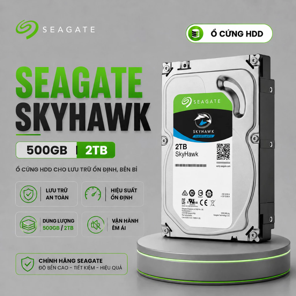 Ổ Cứng HDD Seagate Skyhawk 500GB/2TB 3.5 Inch SATA 7200RPM Cache 256MB Dùng Cho PC, Đầu Ghi Camera