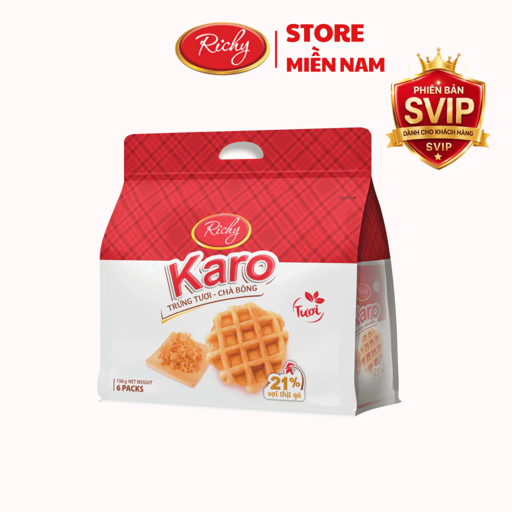 [SVIP] Bánh trứng tươi - chà bông KARO Richy Sợi thịt gà bịch 6 chiếc 156gr (26g/chiếc)