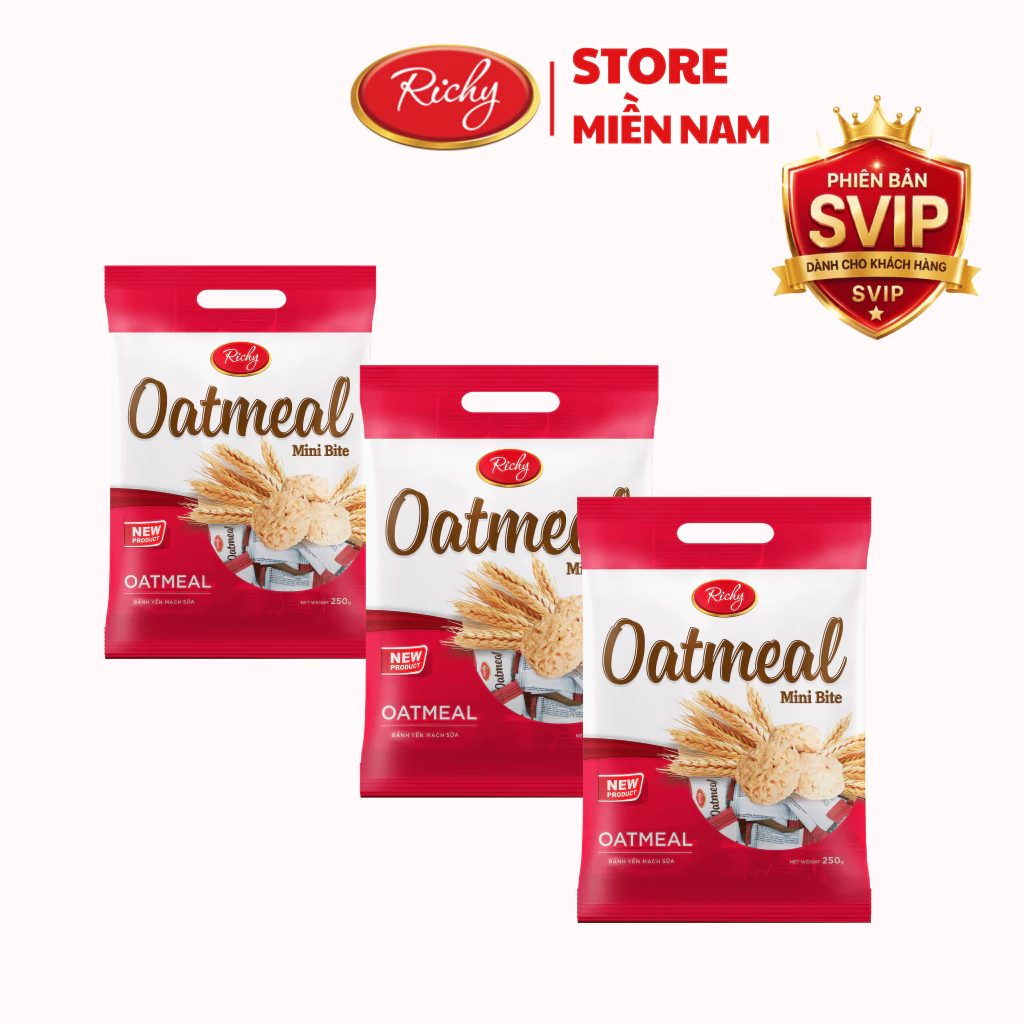 [SVIP] Combo 3 Bánh Yến Mạch Oatmeal Richy 2 Vị, Sữa, Phô Mai Túi 220g-250g, back to school