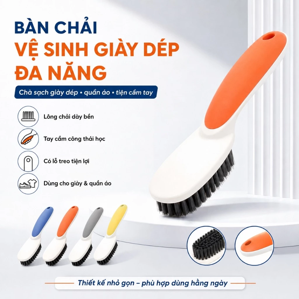 Bàn Chải Chà Vệ Sinh Cọ Giày Dép, Chà Quần Áo Có Tay Cầm Cán Dài Nhỏ Gọn Tiện Lợi