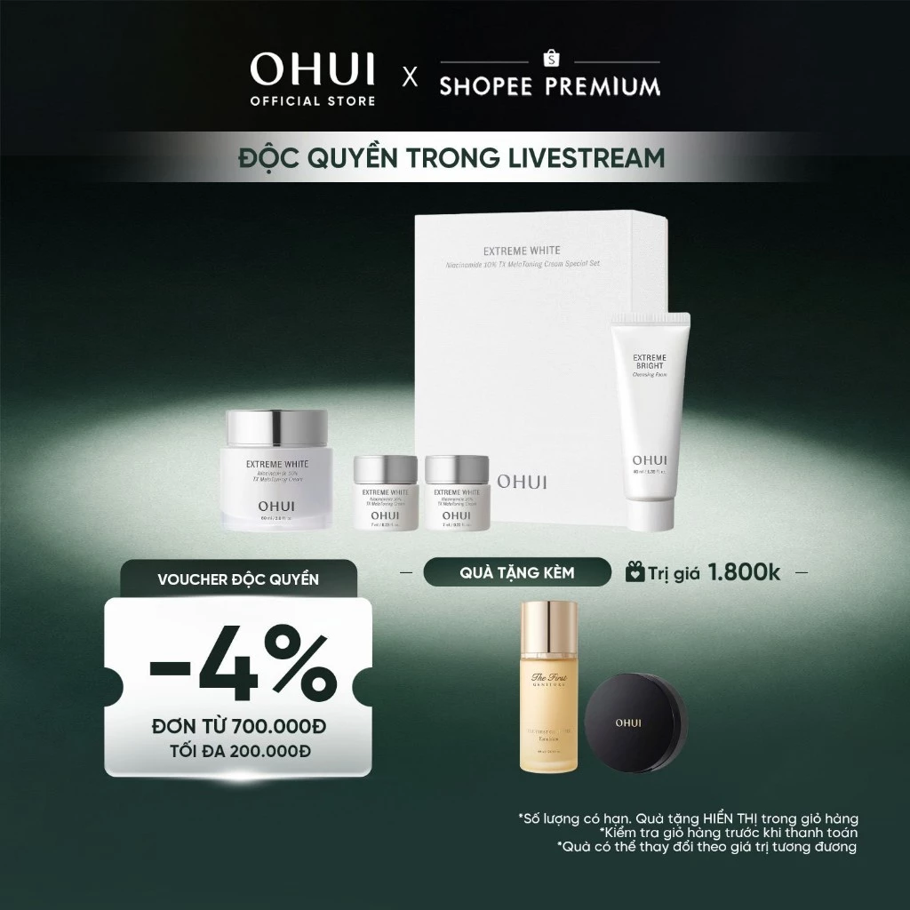[KOL x OHUI]  Bộ 4 món kem dưỡng sáng chuyên sâu Niacinamide 10% OHUI Extreme White TX MelaToning Cream Set 112ml