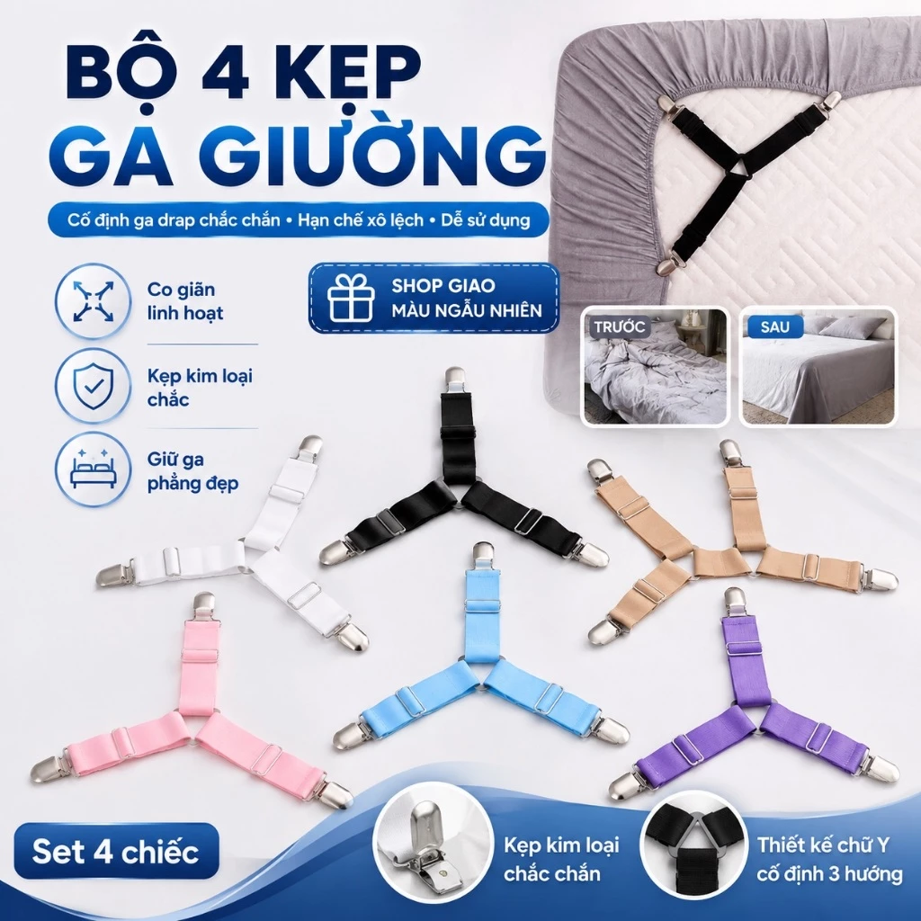 Combo Bộ 4 Chiếc Kẹ Ga Giường Drap Chống Xê Dịch Cố Định Ga Giường Dễ Dàng Sử Dụng