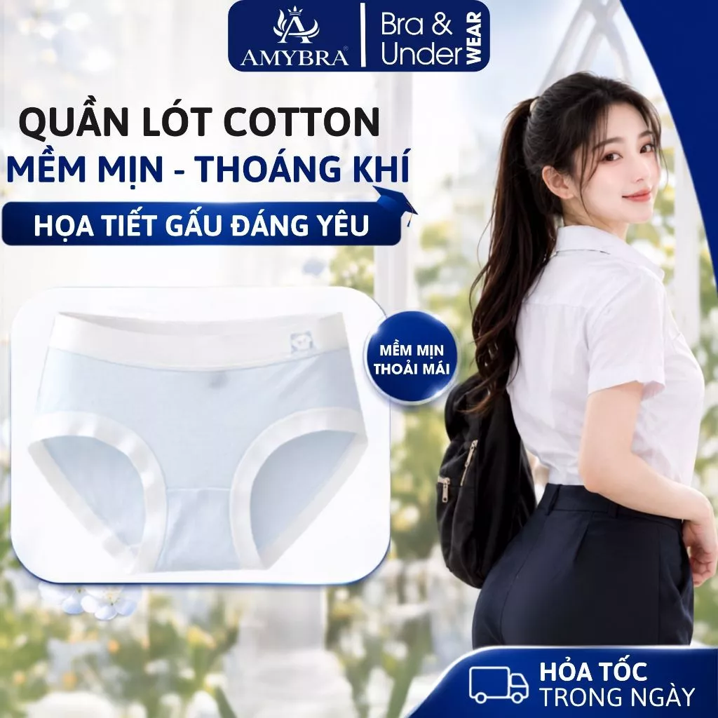 Quần Lót Học Sinh Cotton Kháng Khuẩn Cạp Su Không Lộ Viền Thấm Hút Mồ Hôi Mặc Siêu Mát AMYBRA LY03