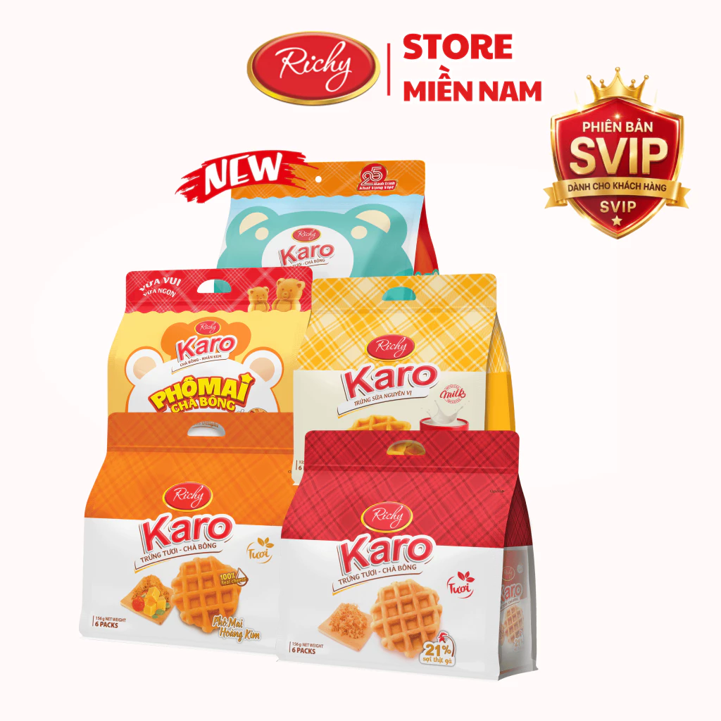 [SVIP]Combo 5 bịch bánh Karo chà bông sợi gà, Bánh ăn sáng, Bánh kẹo Richy, HSD 45 ngày