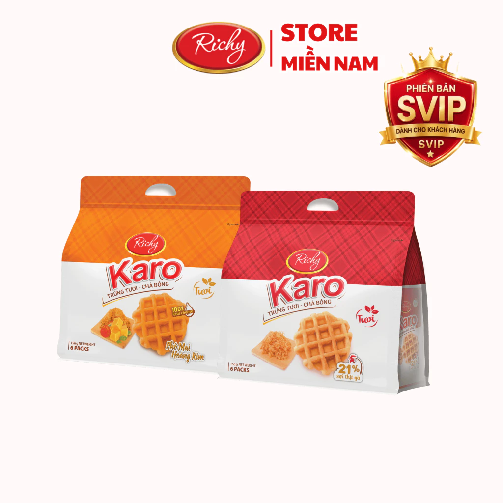 [SVIP] Combo 2 bịch bánh trứng tươi chà bông Karo Richy sợi thịt gà và phô mai hoàng kim 26g