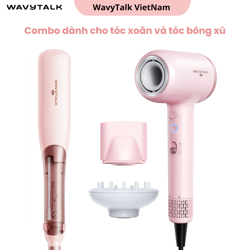 Combo dành cho tóc xoăn và tóc bông xù - Máy duỗi hơi nước Wavytalk Steamline Pro và Máy sấy tóc Wavytalk Turbo Pro