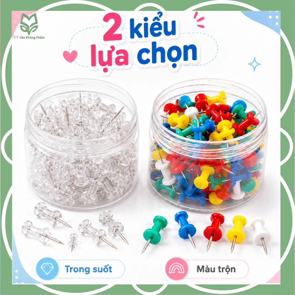 Set 100 (1 hộp) đinh ghim cài giấy trang trí  Ghim cài bảng bần, giấy tờ đinh treo tường