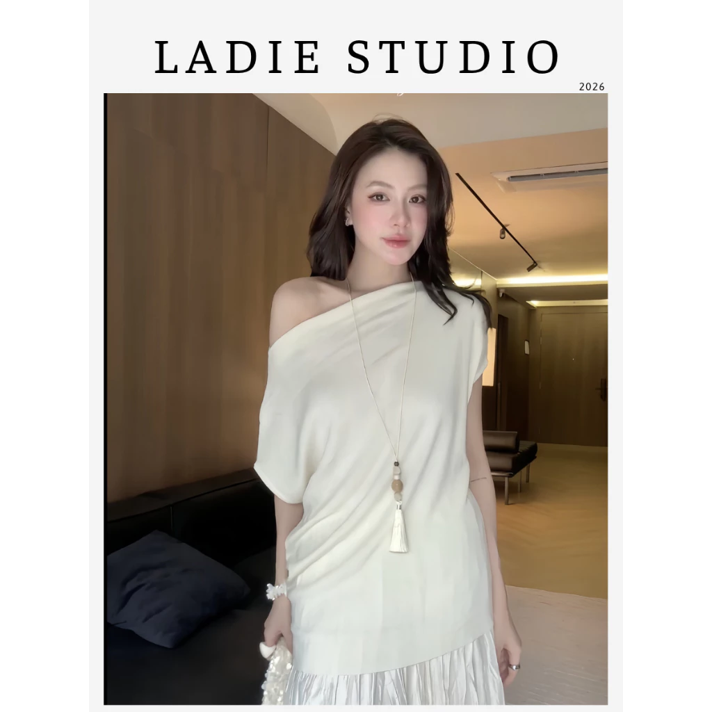 [LADIE STUDIO] Áo Cổ Thuyền Tay Ngắn – Áo len nữ tối giản dễ phối đồ AO34