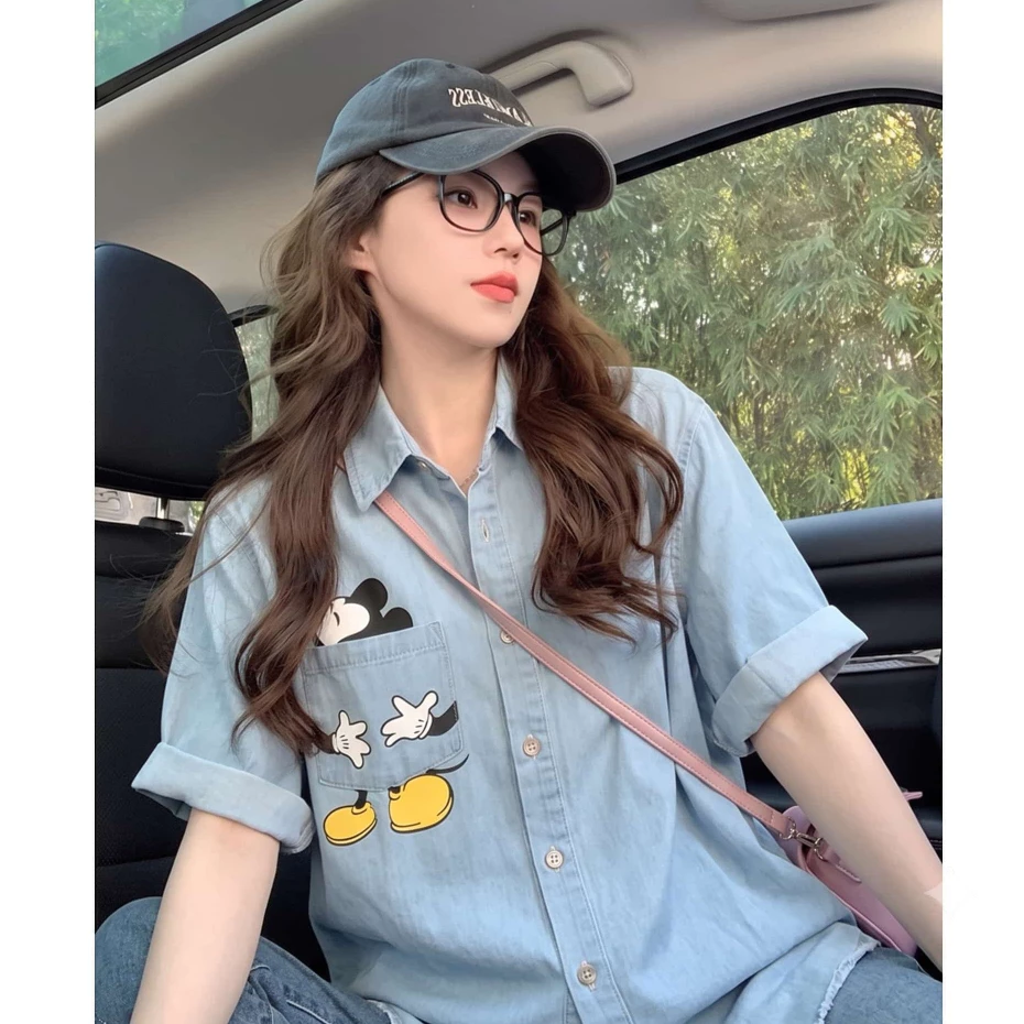 áo jean nữ form rộng thêu NY - áo bò nữ Mickey from thụng xinh cá tính bán theo phân loại
