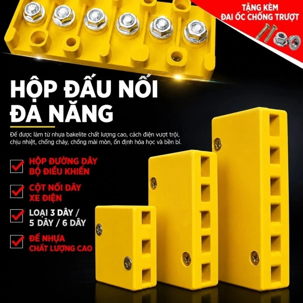 Cầu Đấu Điện 3/5/6 Chân Tặng Ốc M5, Lắp Xe Máy/Xe Điện,cầu đấu điện xe đạp điện,cầu nối dây điện,phụ kiện phụ tùng xe-