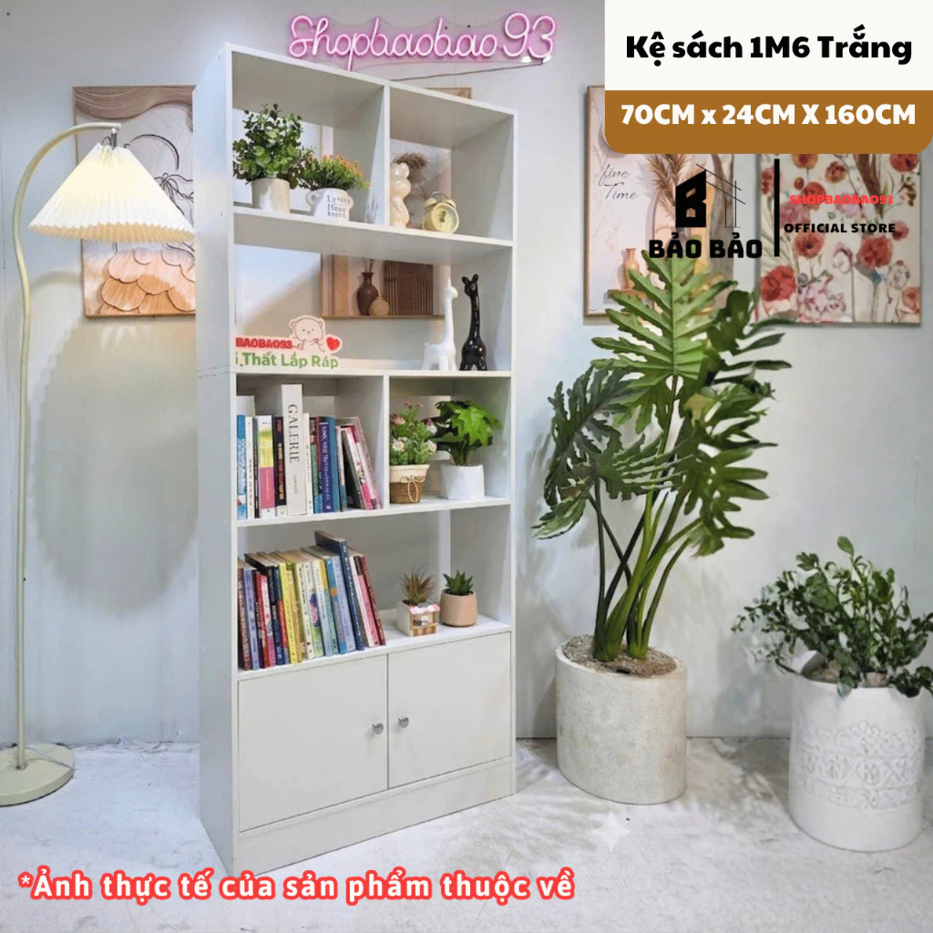 Kệ sách gỗ Tủ đựng đồ nhiều ngăn chất liệu MDF hiện đại chống nước tốt - 1M6