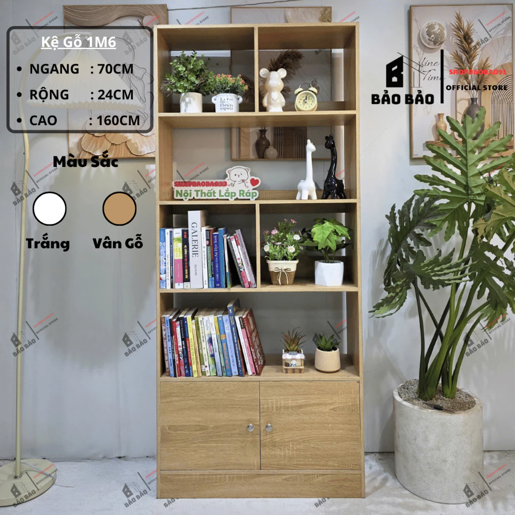 Tủ sách gỗ kệ đựng đồ gỗ MDF có ngăn tầng trang trí nhà phong cách hiện đại - 1M6