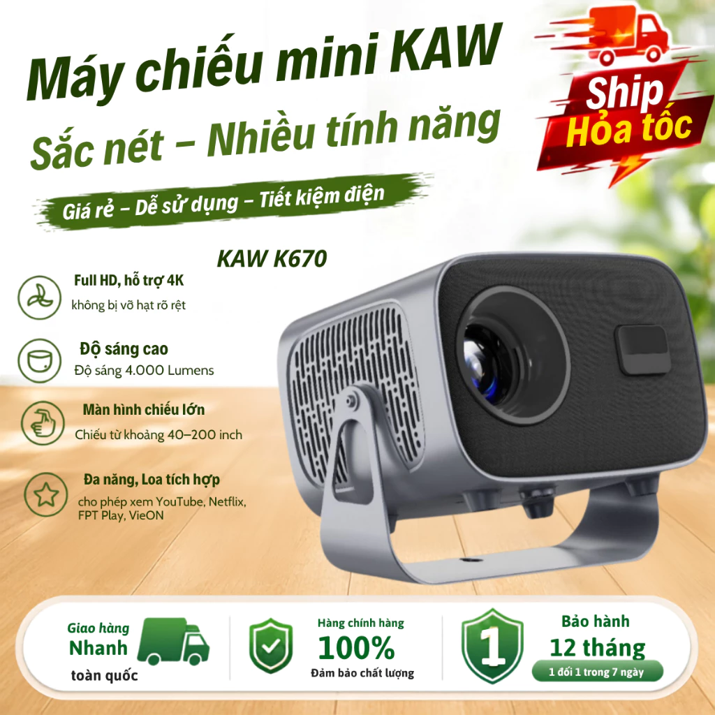 Máy Chiếu Mini Kaw - k660 chiếu sắc nét, Xem Phim Giải Trí, Dạy Học, Văn Phòng, Đa Năng - Bảo hành chính hãng 12 tháng
