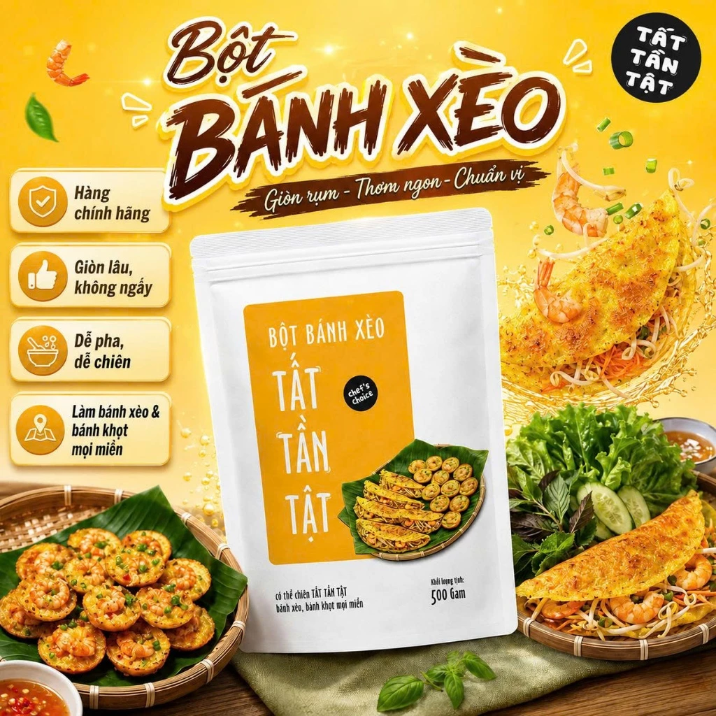 Bột bánh xèo TẤT TẦN TẬT - Chiên đa năng giòn rụm bánh xèo và bánh khọt mọi miền