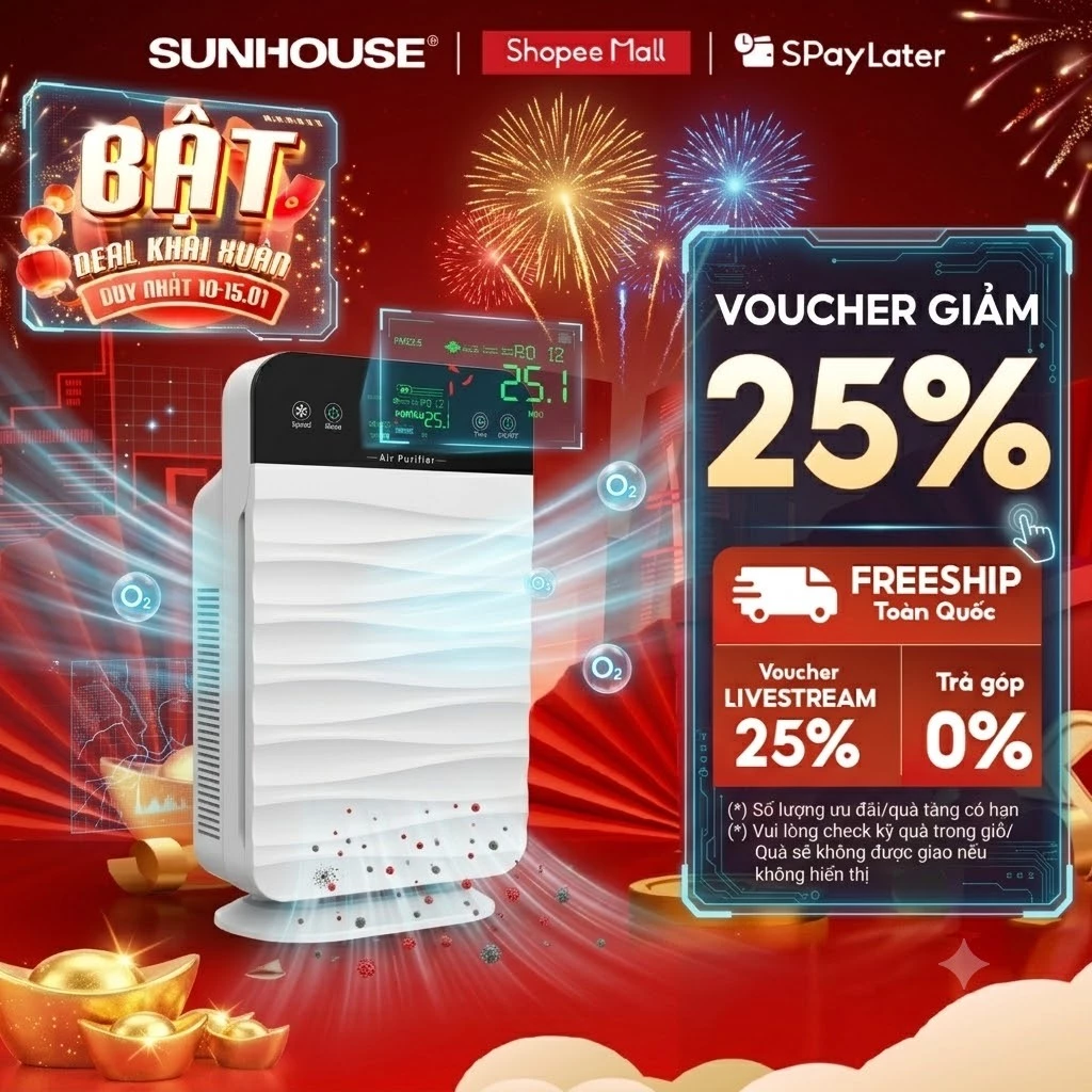 Máy lọc không khí Sunhouse SHD-15AP9715, Màng lọc Hera Hàng chính hãng bảo hành 12 tháng