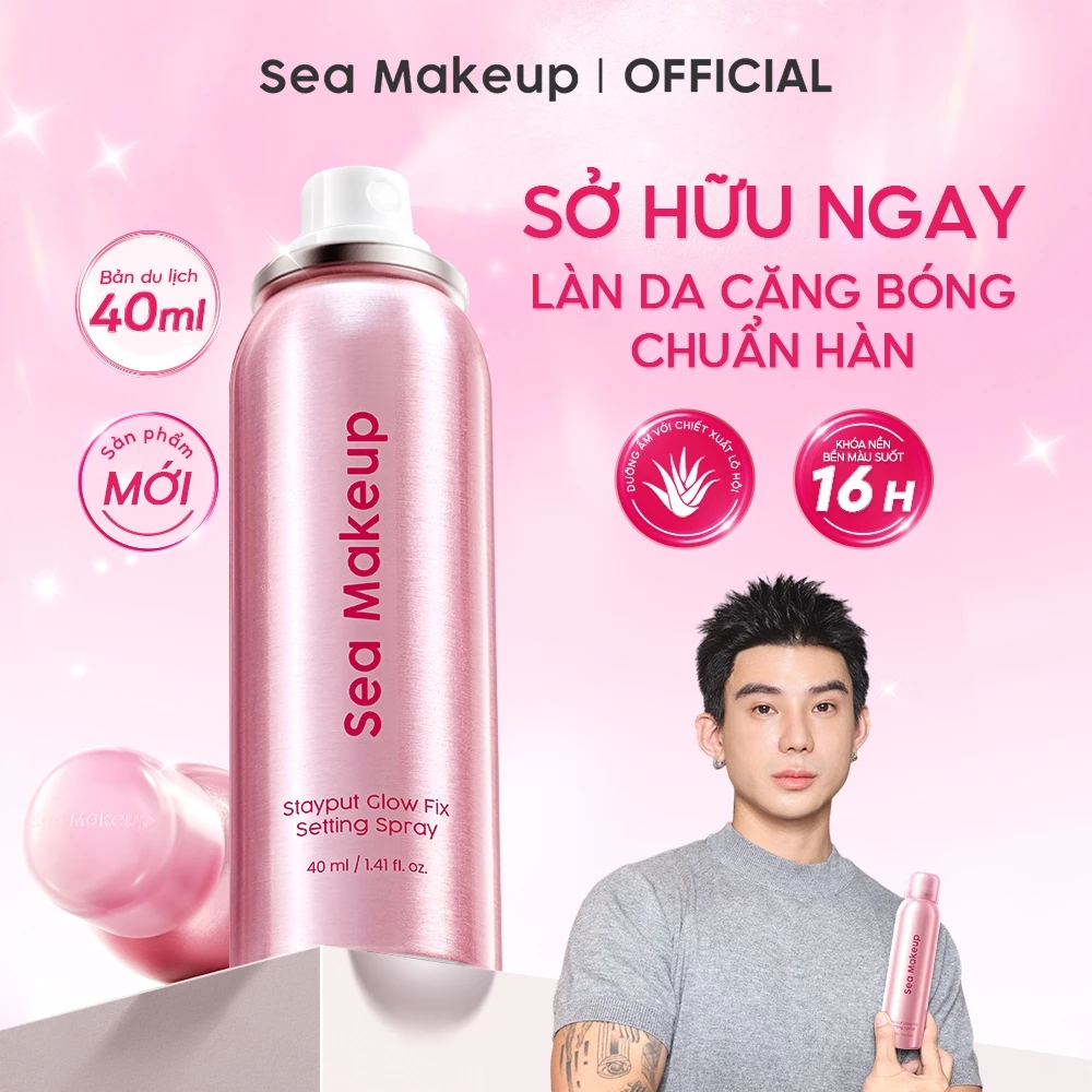 [MINI SIZE 40ML] Xịt khoá nền Sea Makeup Glow Fix Setting Spray trang điểm tạo hiệu ứng căng bóng Korean Glass Skin