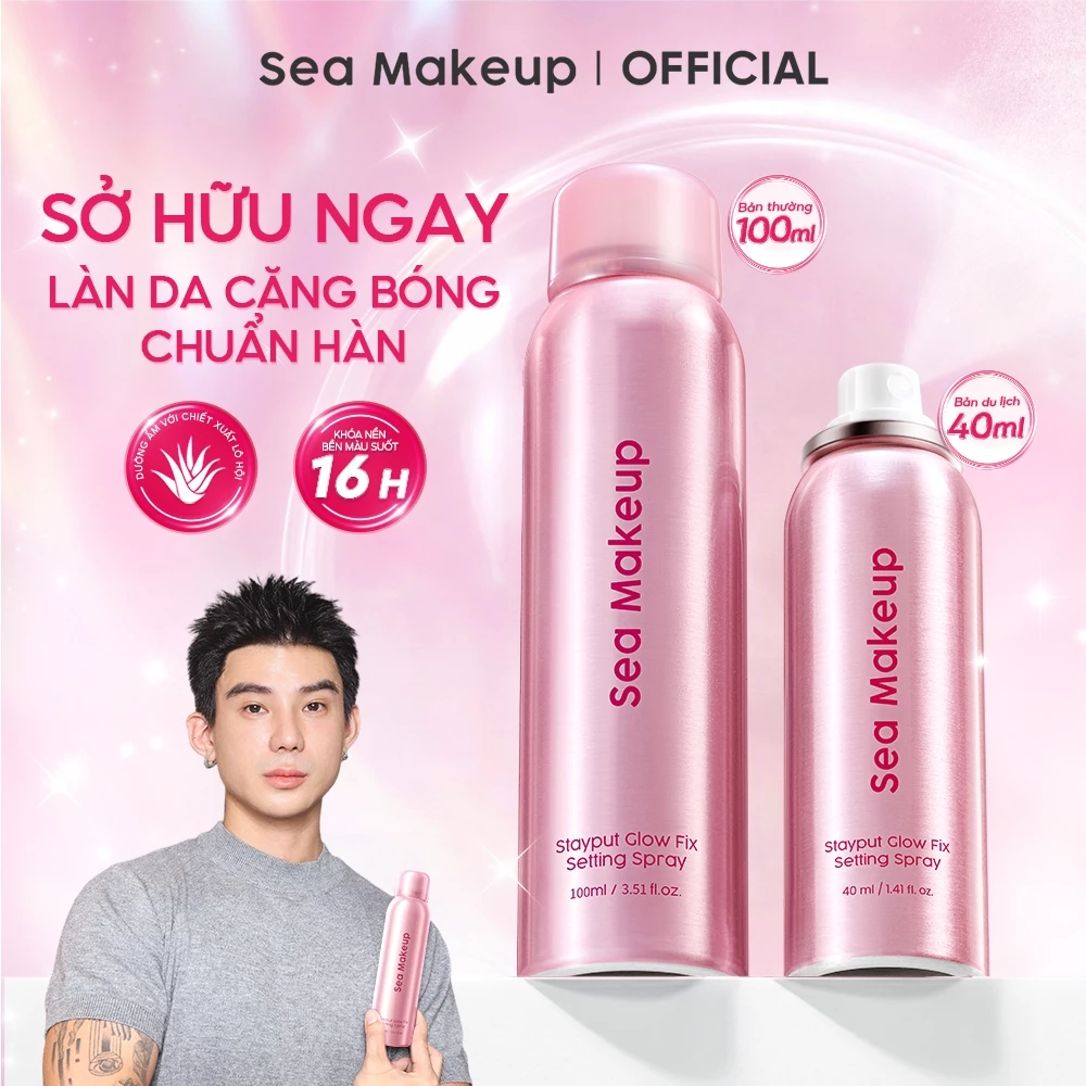 Combo 2 Xịt khoá nền Sea Makeup Stayput Glow Fix Setting Spray trang điểm tạo hiệu ứng căng bóng Korean Glass Skin 100ml
