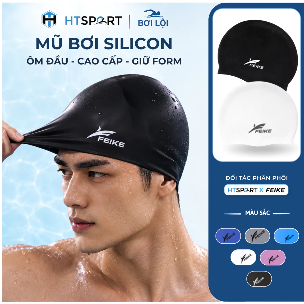 Mũ Bơi Nam Nữ Feike Mới, Nón Bơi Người Lớn Trùm Đầu Chất Liệu Silicon Cao Cấp Chống Nước Chính Hãng