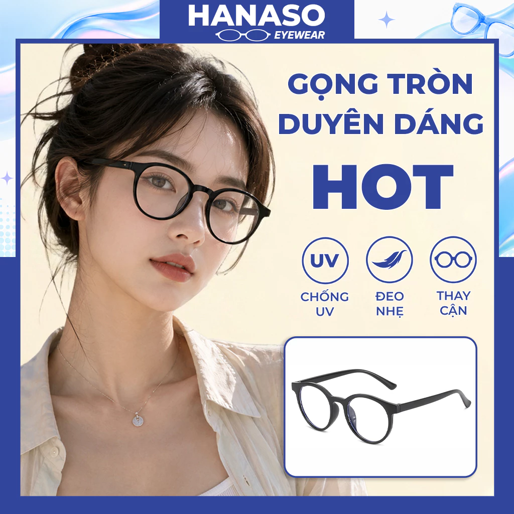 Mắt kính nữ nam không độ gọng kính cận tròn basic dễ mang thay được tròng cận viễn loạn đẹp giá rẻ 055