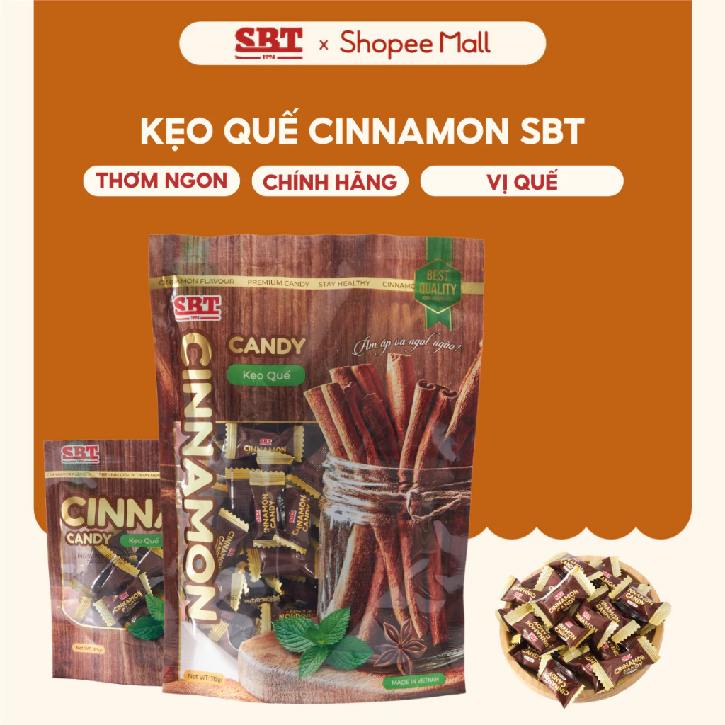 Kẹo Quế CINNAMON SBT Đậm Đà Hương Vị Gói 180g / 315g - Bánh Kẹo SBT