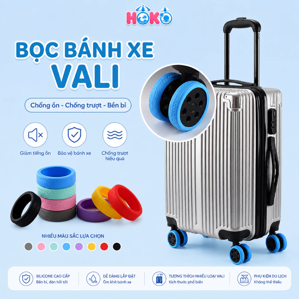 Bọc Bánh Xe Vali Hành Lý Bằng Silicon Cao Cấp Bảo Vệ Vali, Giảm Tiếng Ồn, Chống Mòn Tiện Lợi HOKO