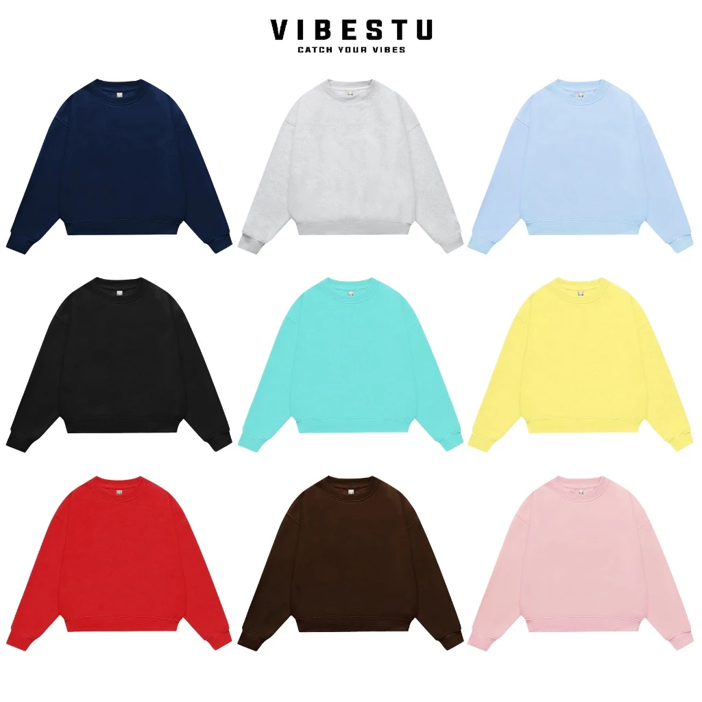 Áo Sweater Trơn Nỉ 2 Da  VIBESTU - Form Boxy Tay Dơi Unisex Nam Nữ