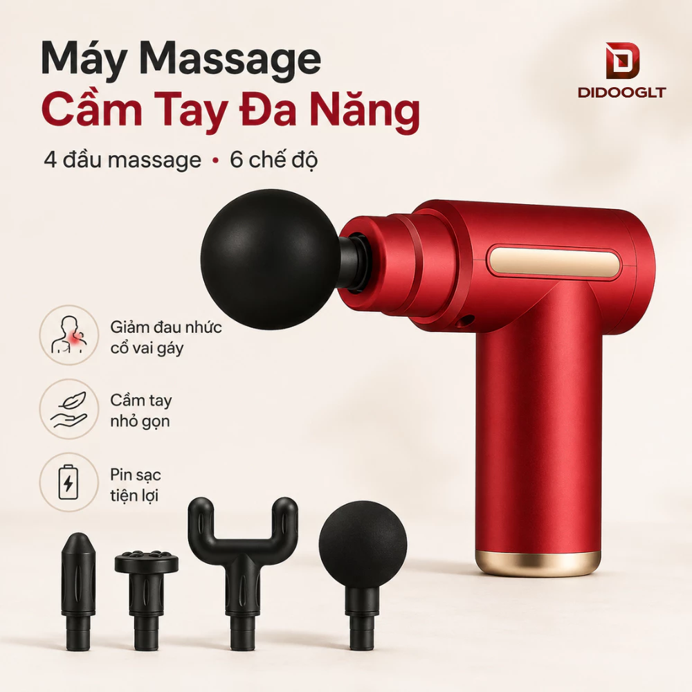 Máy massage cầm tay mini DIDOOGLT massage đấm lưng mát xa cổ vai gáy 4 đầu 6 chế độ