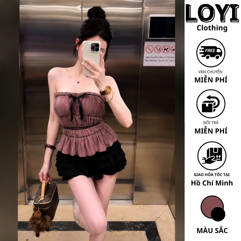 [Hỏa Tốc] Set Áo Cúp Ngực Bèo Nhún + Chân Váy Xếp Tầng, Set Đồ Nữ Phong Cách Sang Chảnh, Tiểu Thư