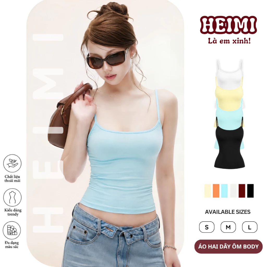Áo Hai Dây Nữ Basic Ôm Body Chất Thun Cotton Co Giãn Mềm Mỏng HEIMI