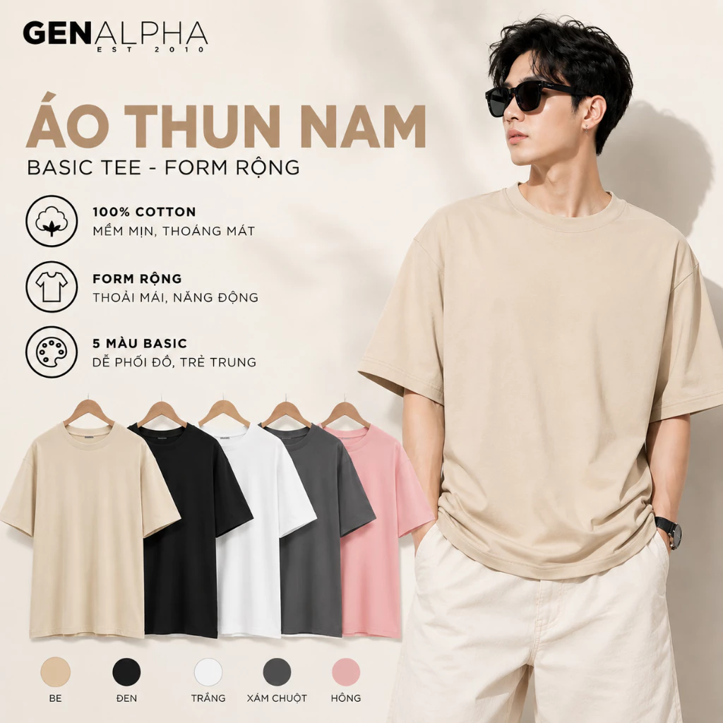 Áo Thun Form Rộng Unisex 250GMS GEN ALPHA GEN BASIC TEE930 Cổ Tròn Tay Lỡ Local Brand