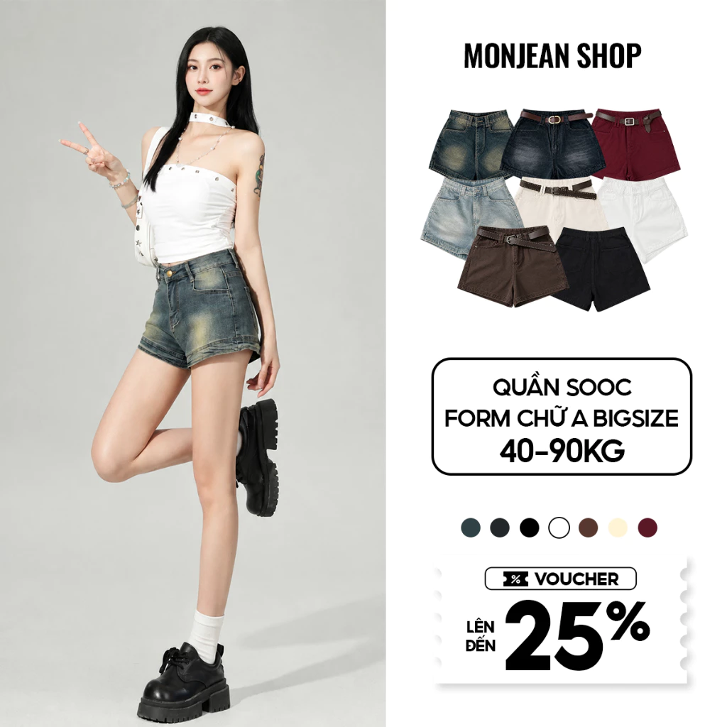 Quần short jean nữ trơn, Quần đùi nữ form chữ A bigsize từ 40kg đến 85kg thời trang cao cấp MS1088
