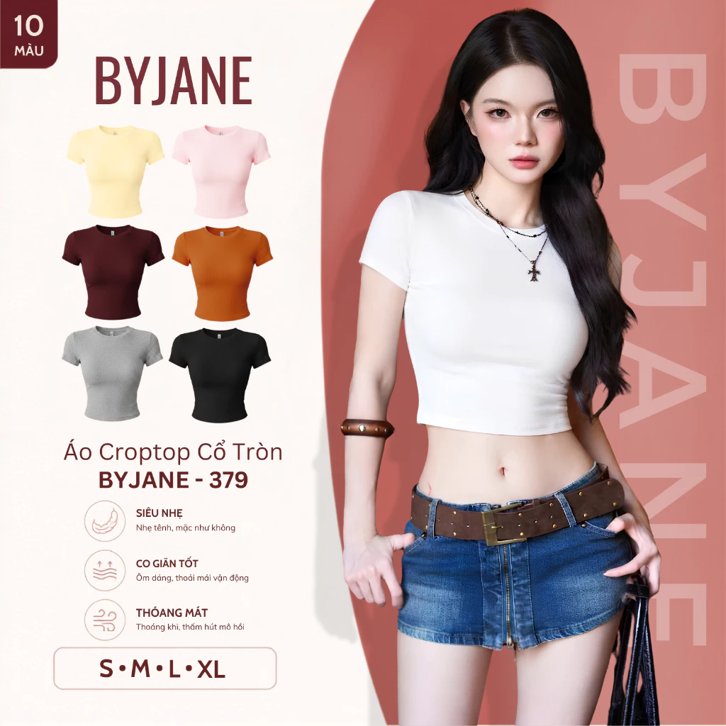 [ MÀU MỚI ] Áo Thun Cổ Tròn Crotop ôm body chất thun mịn co dãn 4 chiều trơn BYJANE - 379
