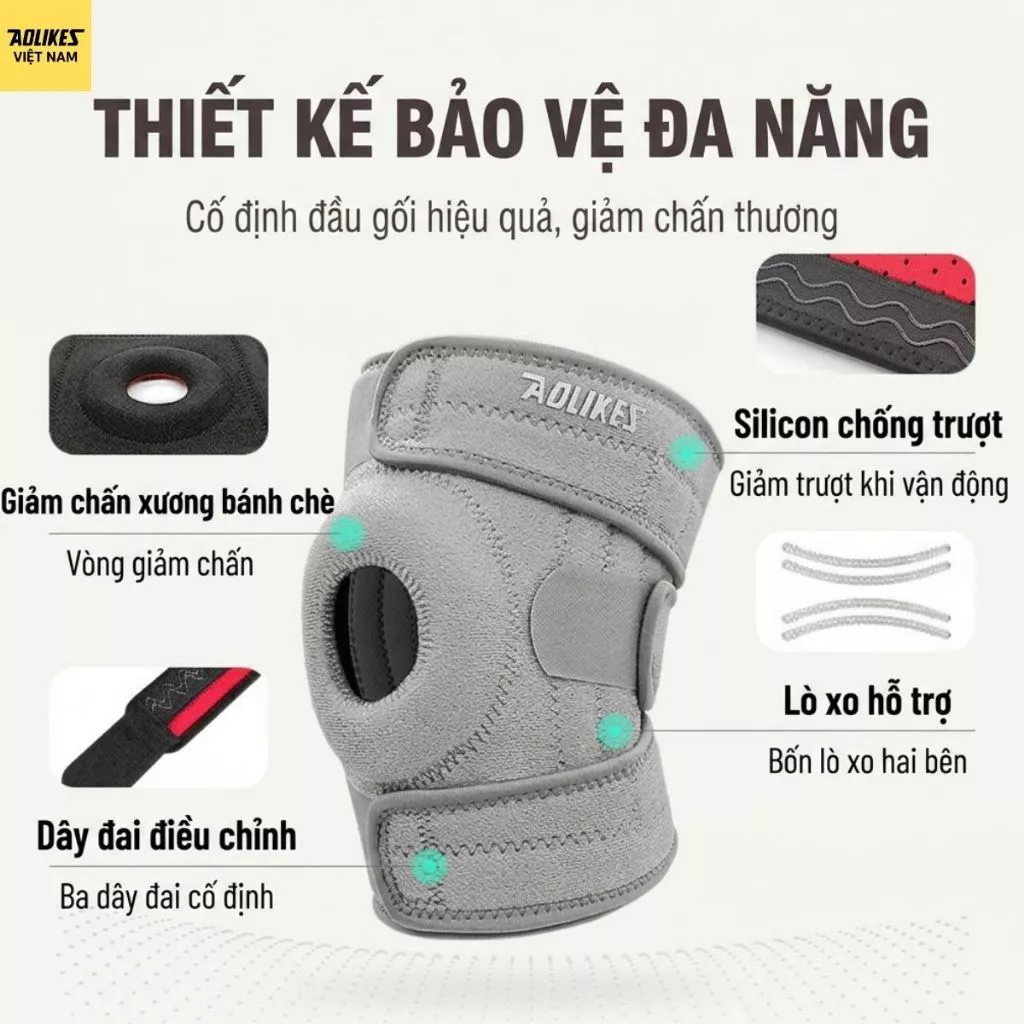 Bảo Vệ Đầu Gối Thể Thao Cao Cấp AOLIKES A7912 Chính Hãng – Đai Bó Gối Co Giãn 4 Chiều, Chống Trượt, Hỗ Trợ Khớp Gối Chạy