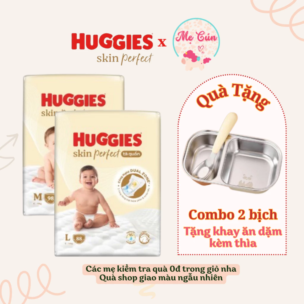 Bộ 2 bịch tã quần Huggies Skin Perfect M98, L88, XL72+4, XXL64+4 hai vùng thấm hút