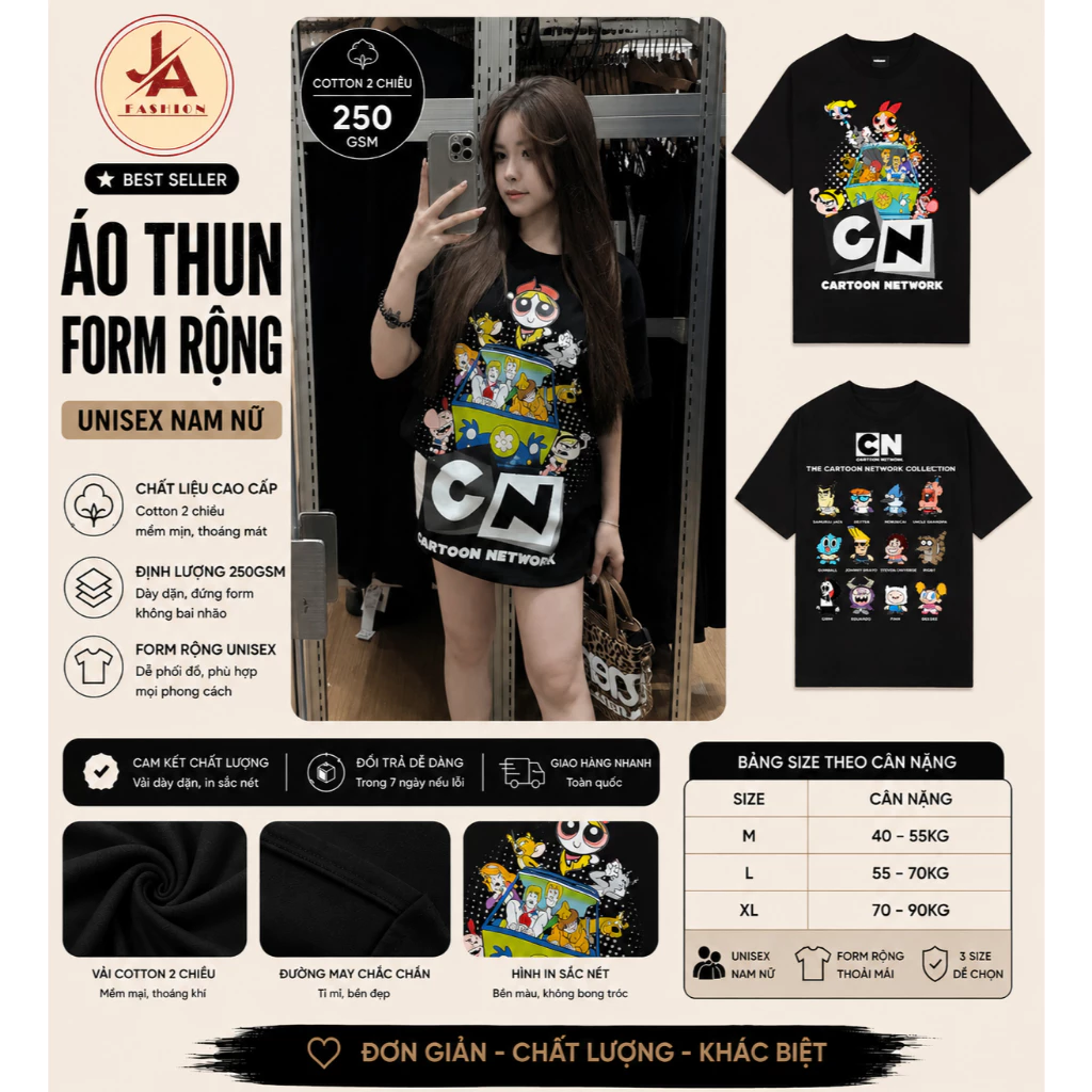 Áo thun form rộng Nam Nữ  nhân vật Hoạt Hình  CN Unisex Chất Vải Cotton 2 Chiều Dày Dặn Hot Trend 2026