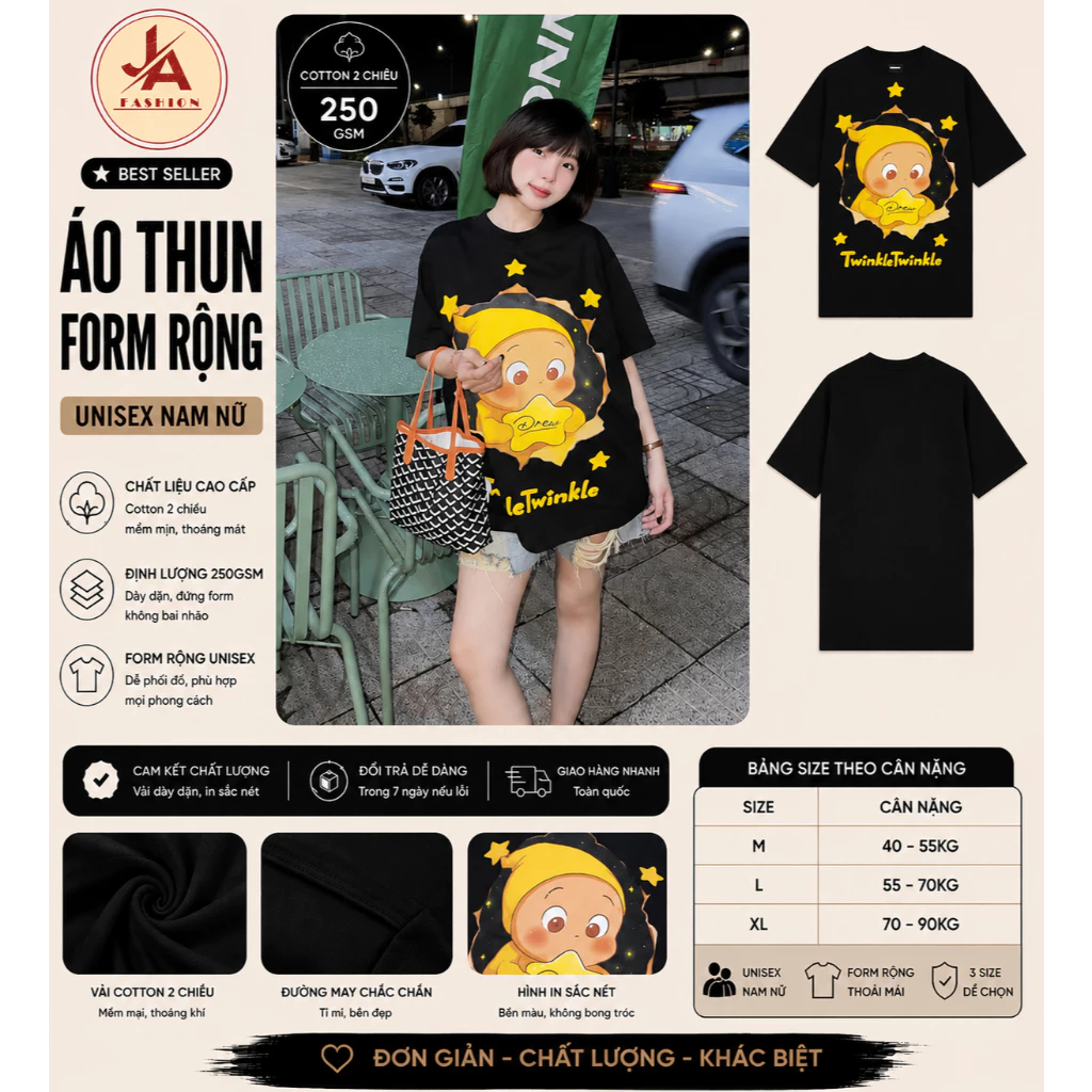 Áo thun form rộng Nữ Oversize In Hoạt Hình Ngôi Sao Dễ Thương  Tay Lỡ Cotton Mềm Phong Cách Hàn Quốc