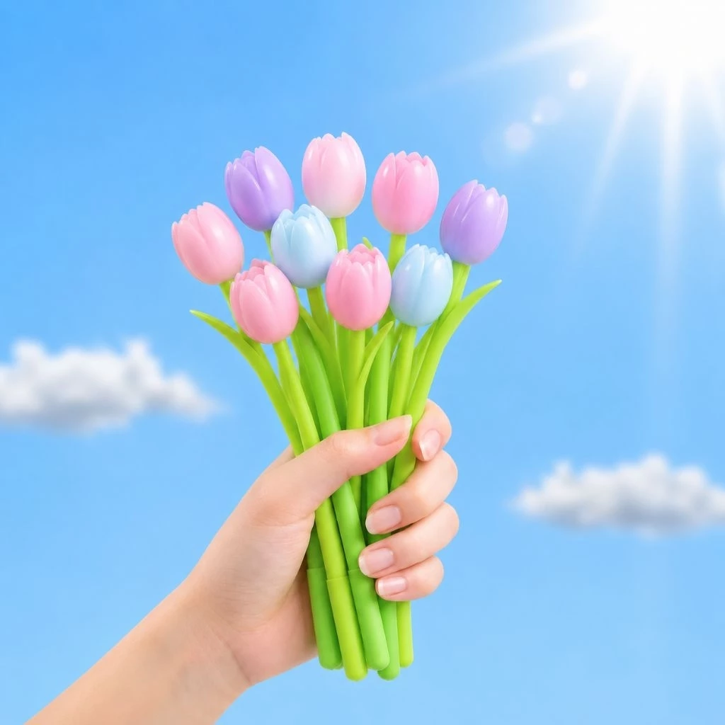 🌷 Combo💝 10 Bút Gel Nước Bút Dẻo Hoa Tulip Mực Đen🌄