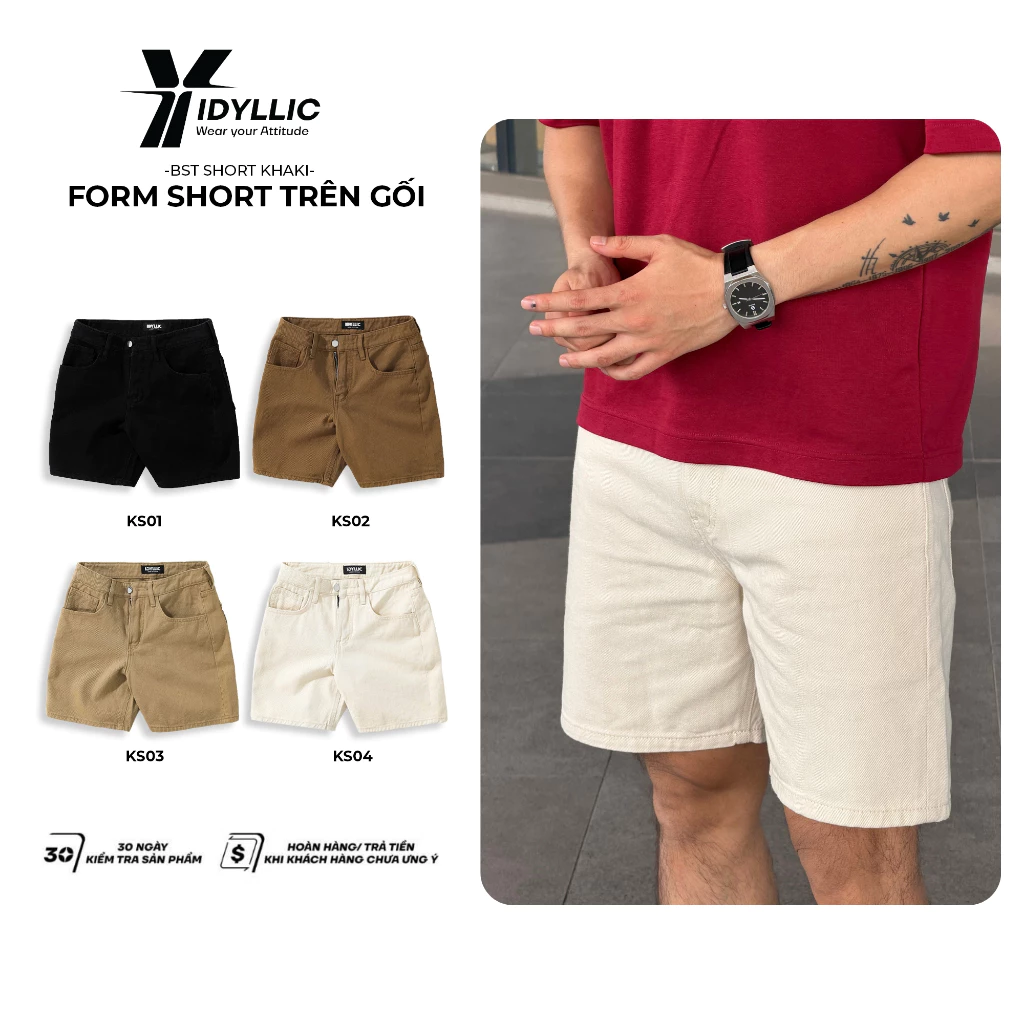 Quần Short Kaki Denim Nam Nữ Form Quần Ngắn Trên Gối Unisex Form Rộng Phong Cách Hàn Quốc IDYLLIC