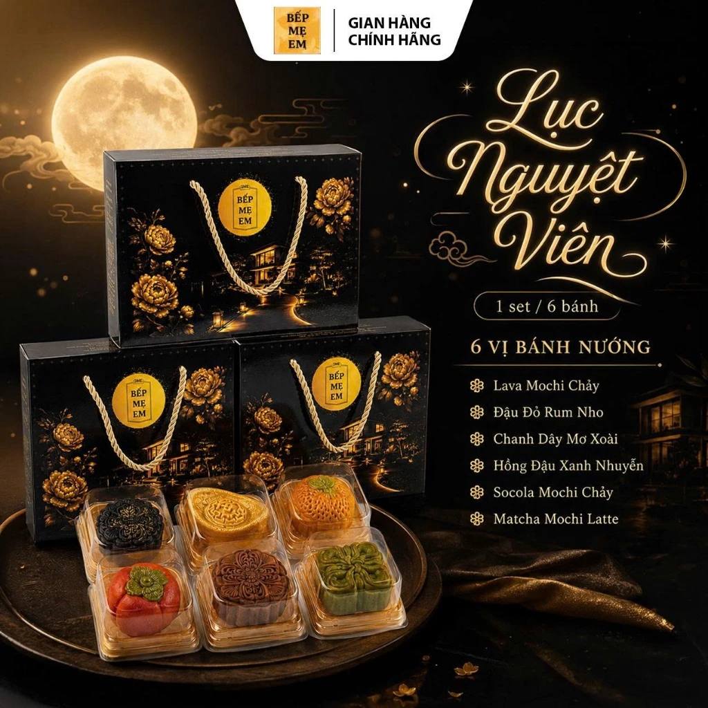 Bánh Nướng Bếp Mẹ Em - Bánh Trung Thu Lục Nguyệt Viên Trọn Vẹn Vị Đoàn Viên Set 6 Bánh Nướng
