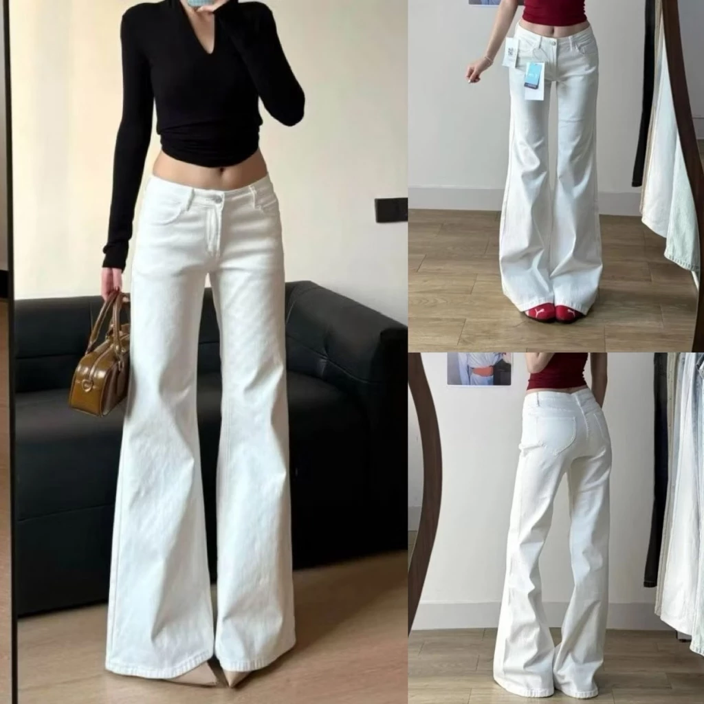 Quần Jean Ống Rộng Suông Loe 33-37cm Cạp cực thấp Siêu Tôn Dáng , Quần Bò Ống Suông Loe Có Size Cho Nấm Lùn