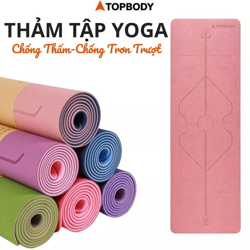 Thảm Tập YOGA, GYM 2 Lớp 6mm Định Tuyến Cao Cấp Kèm Túi Đựng Chống Trơn Trượt TPE TOPBODY