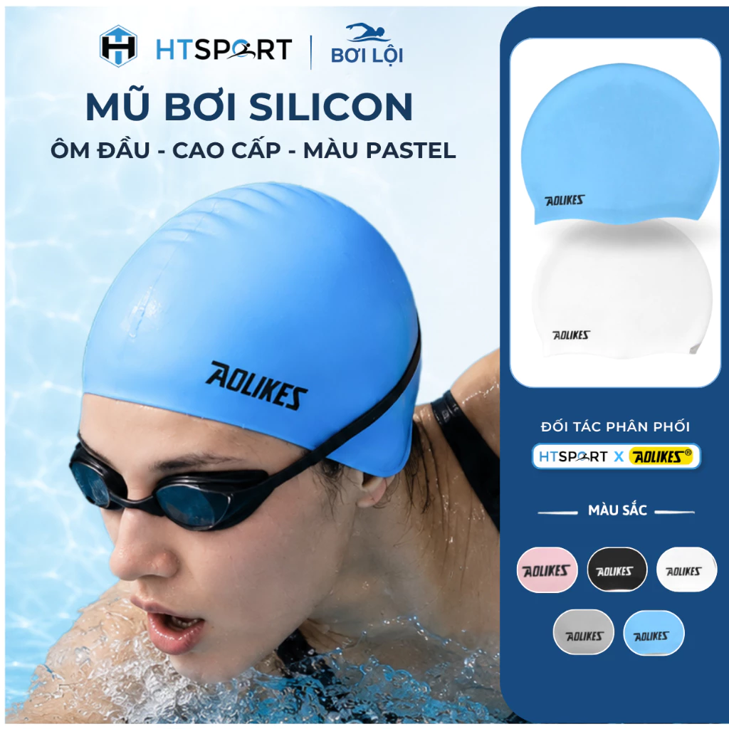 Mũ Bơi, Nón Bơi Người Lớn Nam Nữ Che Tai Silicon Chống Nước Cao Cấp Aolikes AL5010